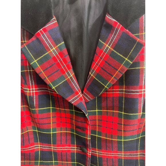 Talbots Vintage Red Plaid Worsted Wool Vest Velvet Collar Made in USA Size 12 - Picture 2 of 4